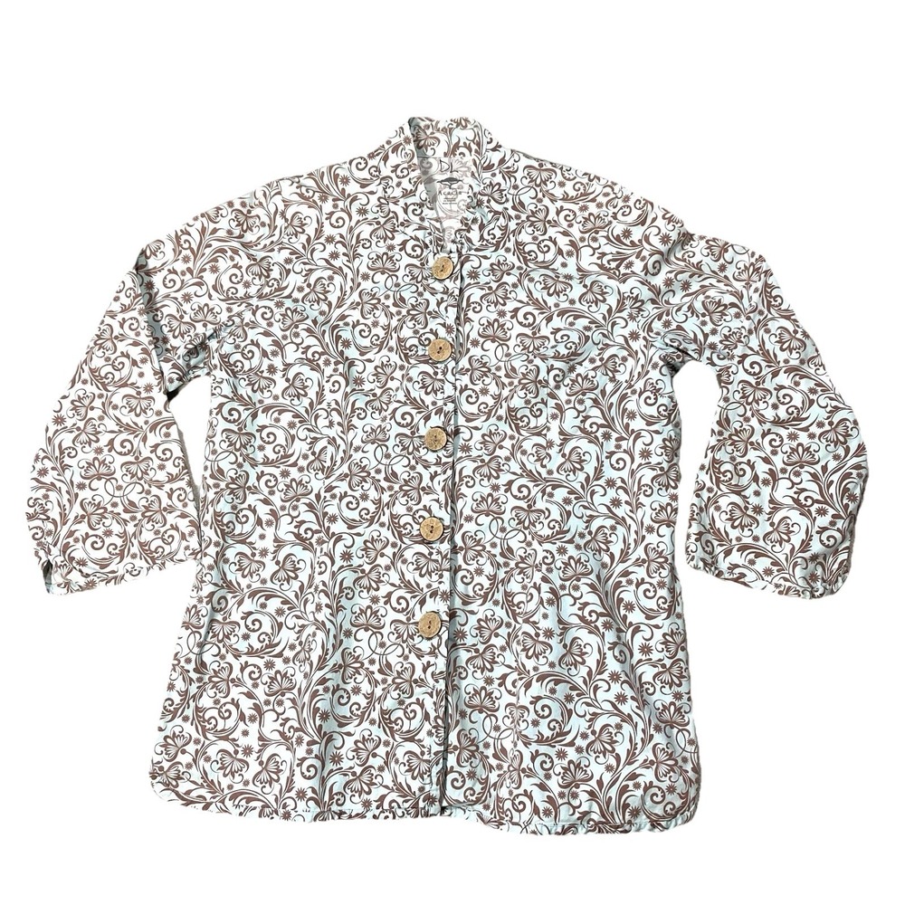 Acacia Long Sleeve Button Up V-neck Shirt Floral Women M Resortcore Swim Cover
